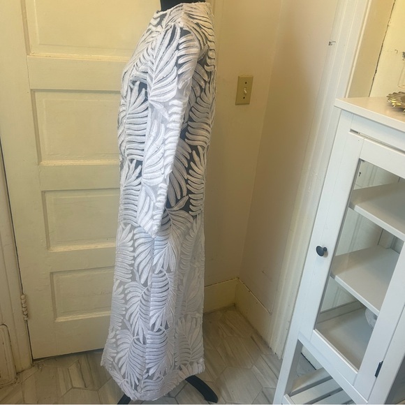 SEMSEM 100% Silk Embroidered White Leaf Pattern Maxi Dress Boho Resort Coastal - Picture 4 of 11